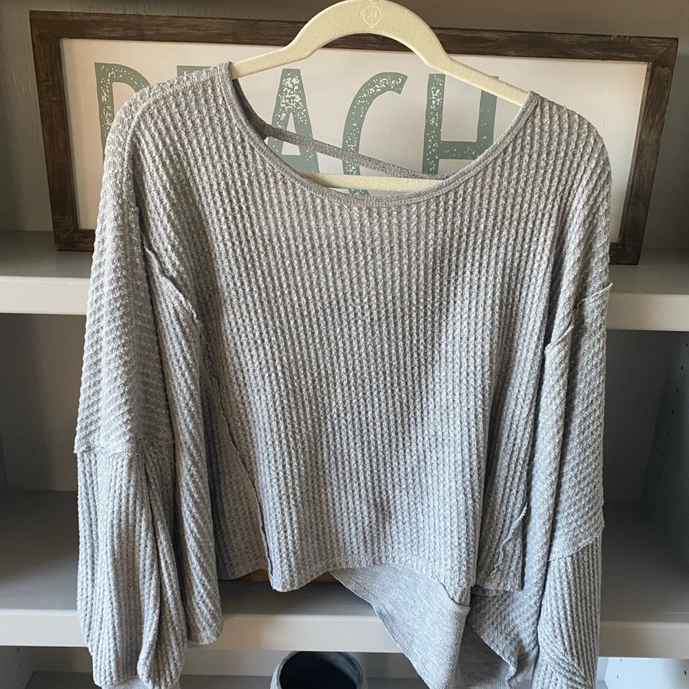 Free People Waffle cut out shirt